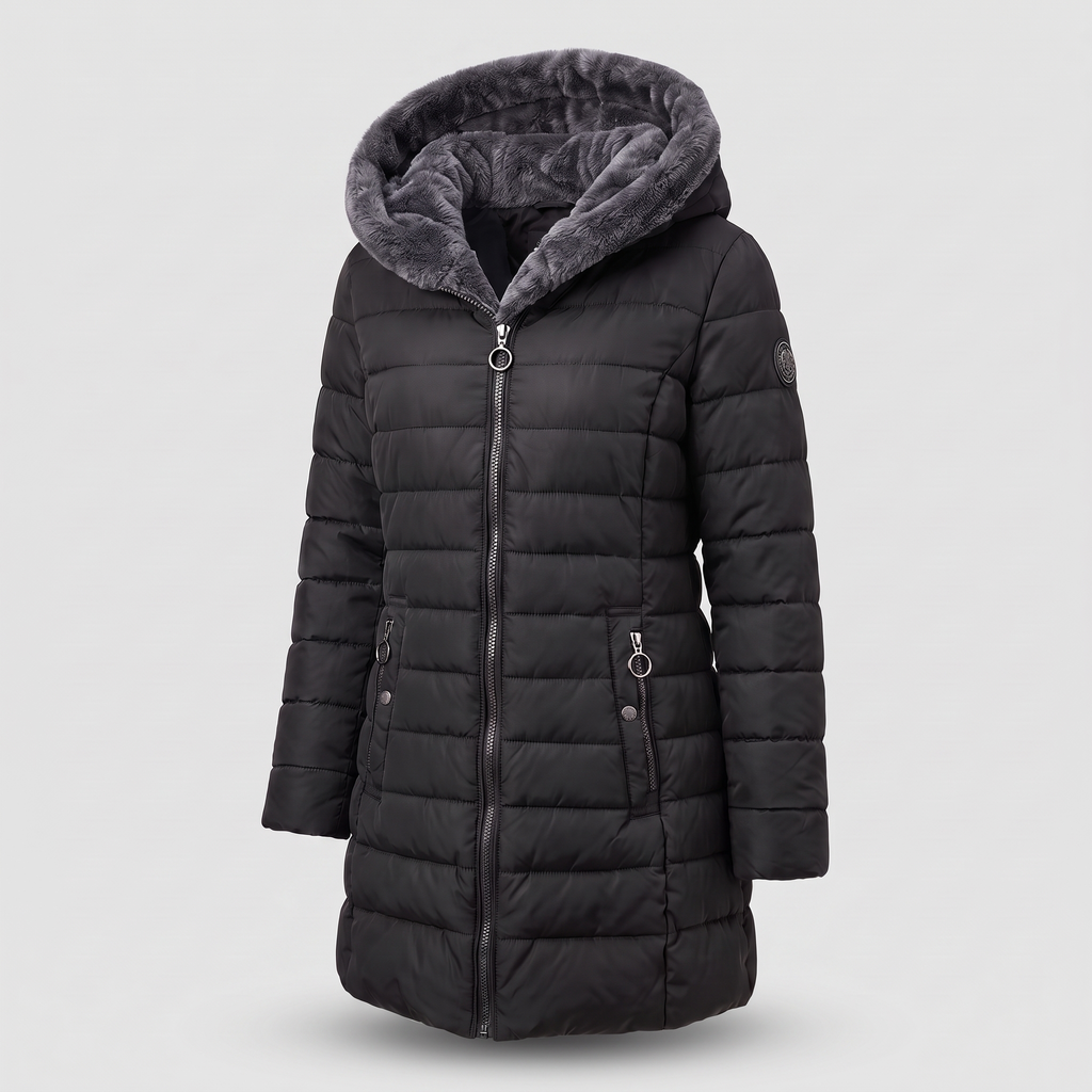 Winterjacke Damen mit Kapuze und durchgehendem Reißverschluss - J&B - 5 - Jasminaboutique.com