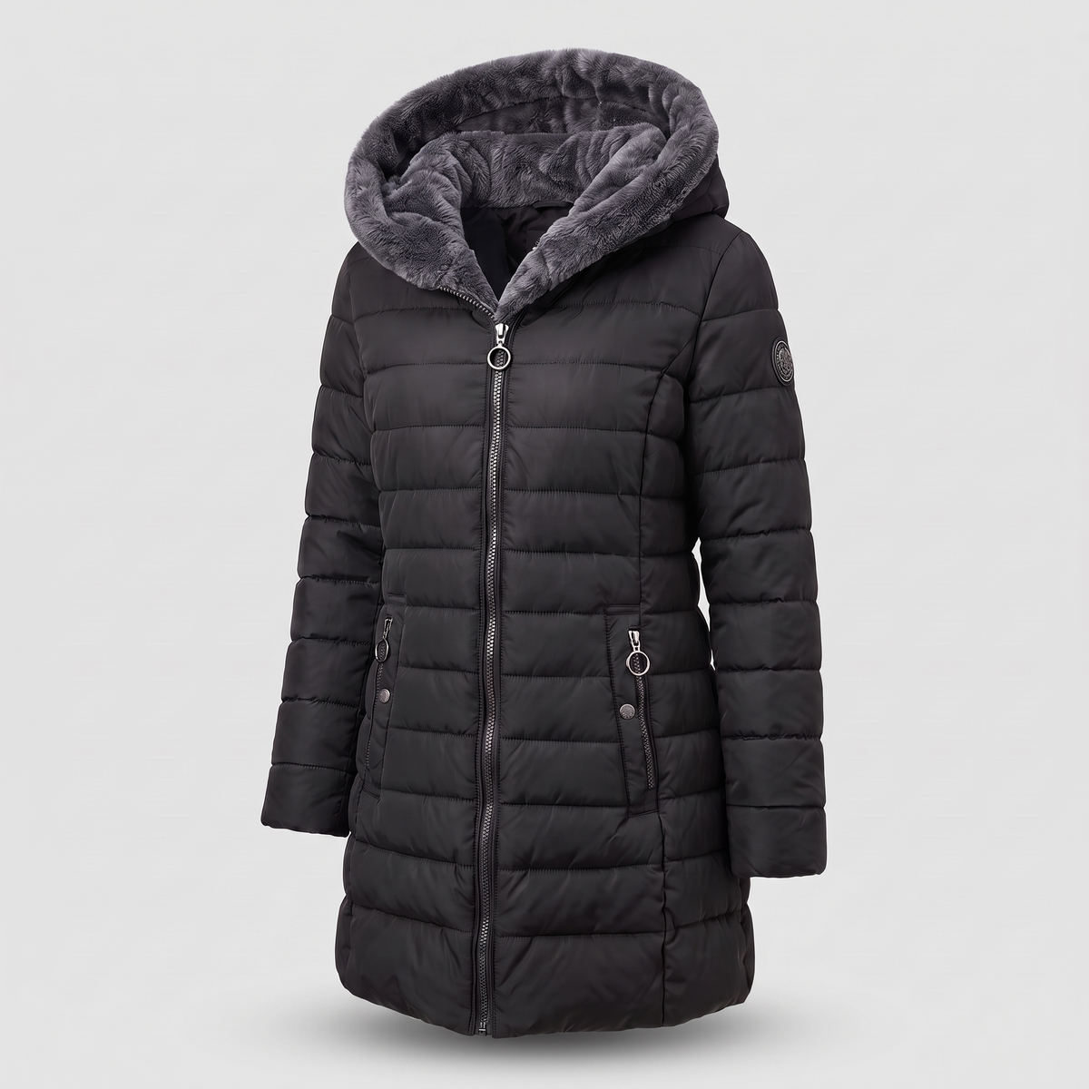 Winterjacke Damen mit Kapuze und durchgehendem Reißverschluss - J&B - 5 - Jasminaboutique.com