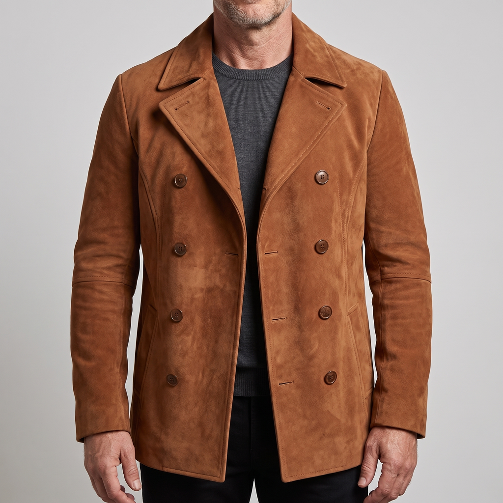 Herren Mantel mit doppelter Knopfleiste und strukturiertem Revers - J&B - 1 - Jasminaboutique.com