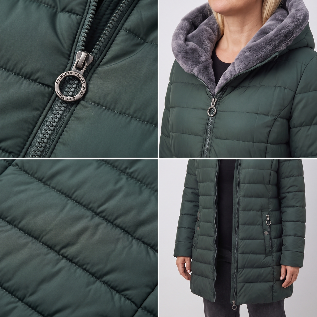 Winterjacke Damen mit Kapuze und durchgehendem Reißverschluss - J&B - 8 - Jasminaboutique.com
