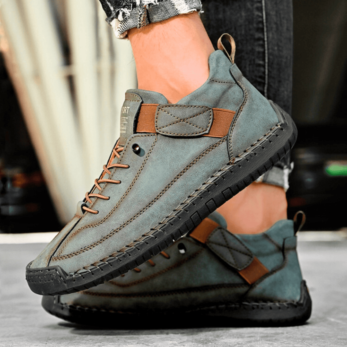 Sneaker Herren mit sportlichem Schnitt und praktischem Klettverschluss - J&B - 17 - Jasminaboutique.com