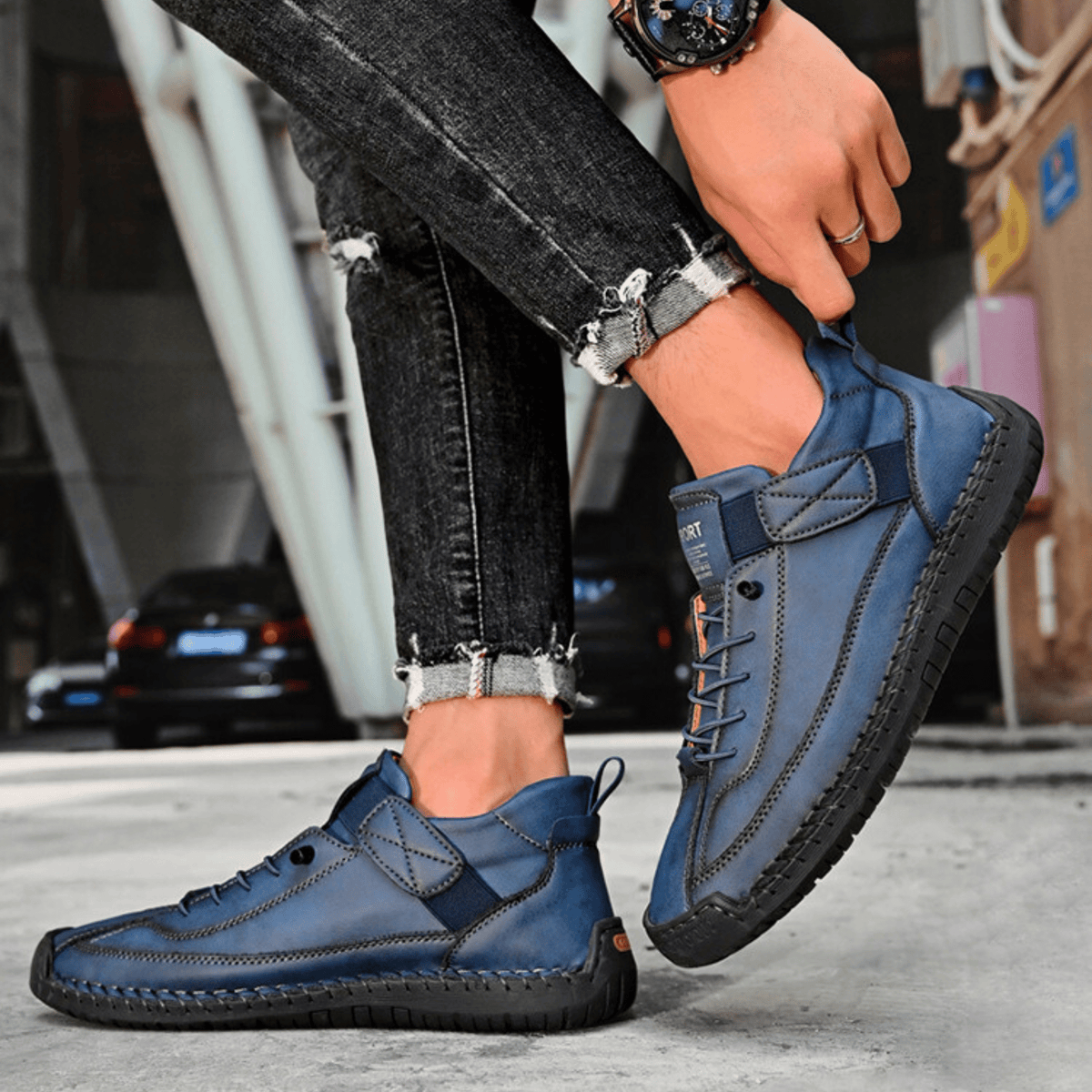 Sneaker Herren mit sportlichem Schnitt und praktischem Klettverschluss - J&B - 29 - Jasminaboutique.com