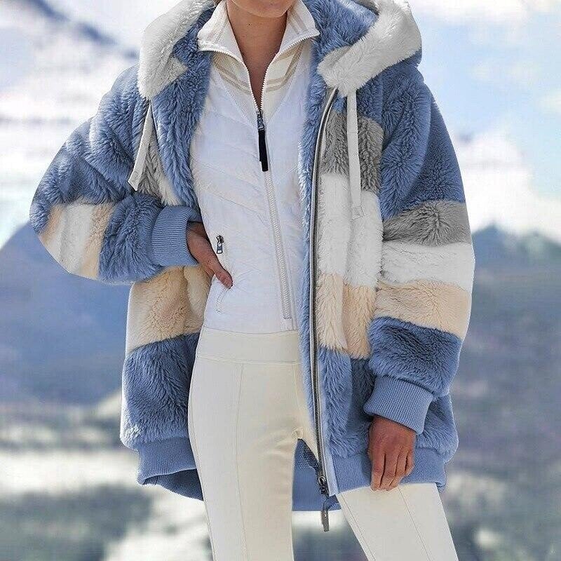 Faux Fur Coat Damen Oversized Schnitt mit Kapuze - J&B - 2 - Jasminaboutique.com