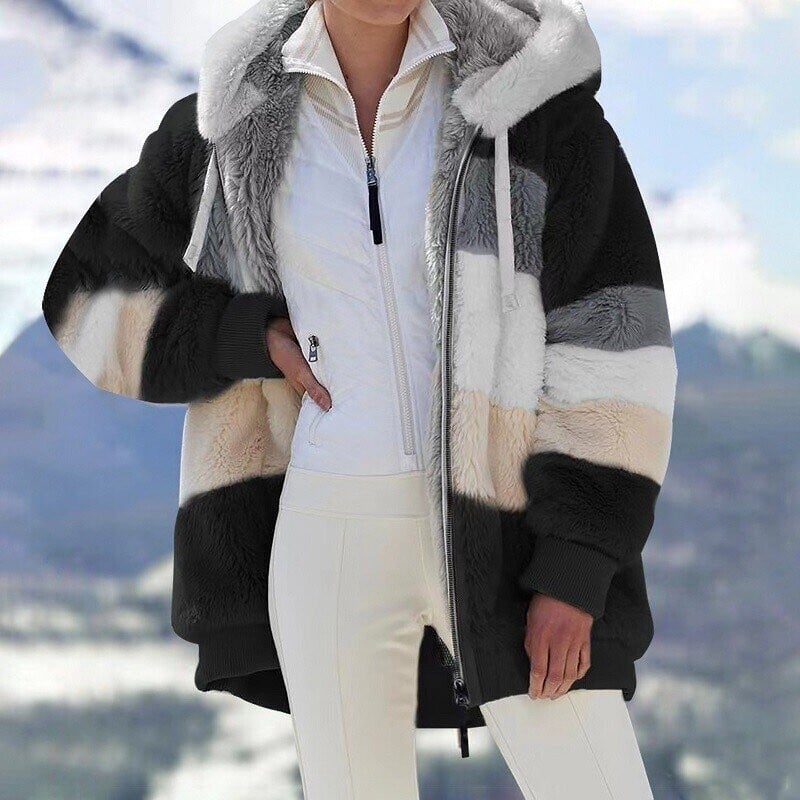 Faux Fur Coat Damen Oversized Schnitt mit Kapuze - J&B - 10 - Jasminaboutique.com