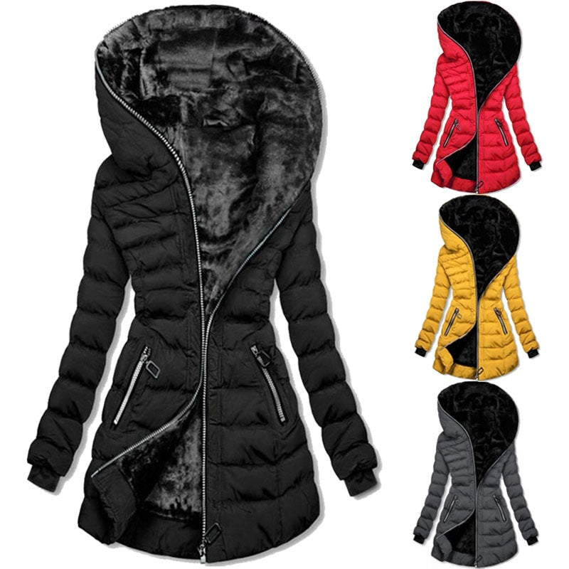 Damen Wintermantel mit Kapuze und Mid-Length Schnitt - J&B - 1 - Jasminaboutique.com