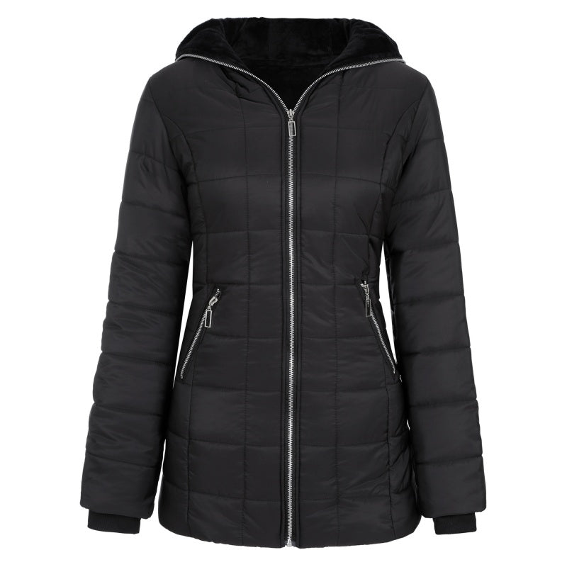 Damen Wintermantel mit Kapuze und Mid-Length Schnitt - J&B - 3 - Jasminaboutique.com