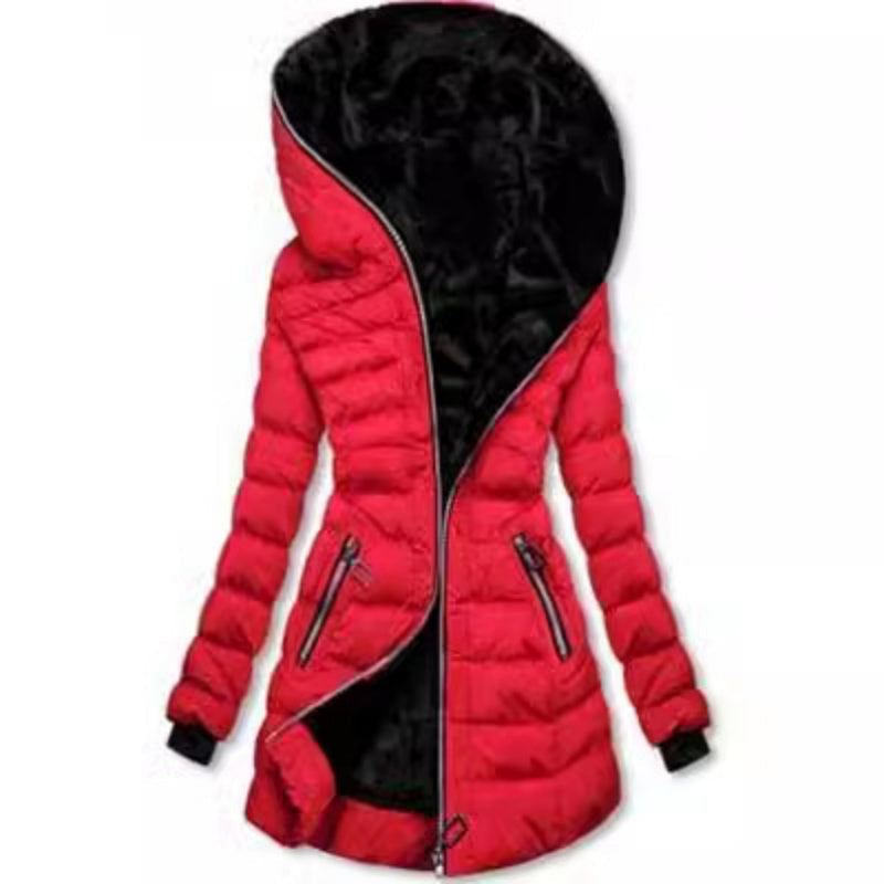 Damen Wintermantel mit Kapuze und Mid-Length Schnitt - J&B - 7 - Jasminaboutique.com
