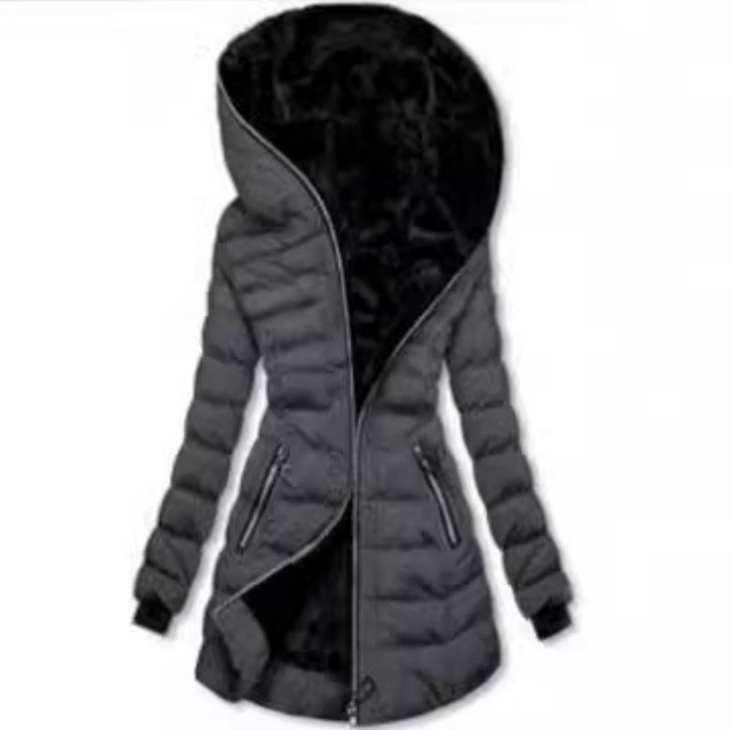 Damen Wintermantel mit Kapuze und Mid-Length Schnitt - J&B - 8 - Jasminaboutique.com
