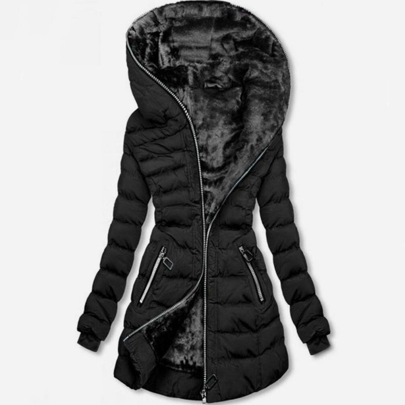 Damen Wintermantel mit Kapuze und Mid-Length Schnitt - J&B - 11 - Jasminaboutique.com