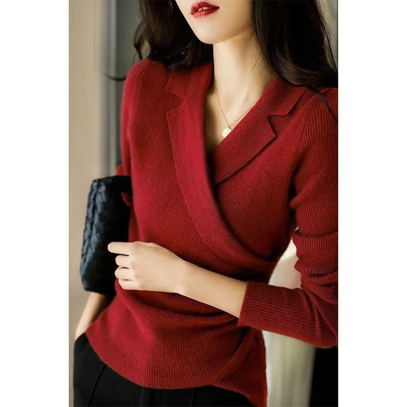 Pullover Damen mit Reverskragen und asymmetrischem Schnitt - J&B - 2 - Jasminaboutique.com