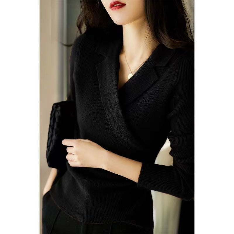 Pullover Damen mit Reverskragen und asymmetrischem Schnitt - J&B - 4 - Jasminaboutique.com