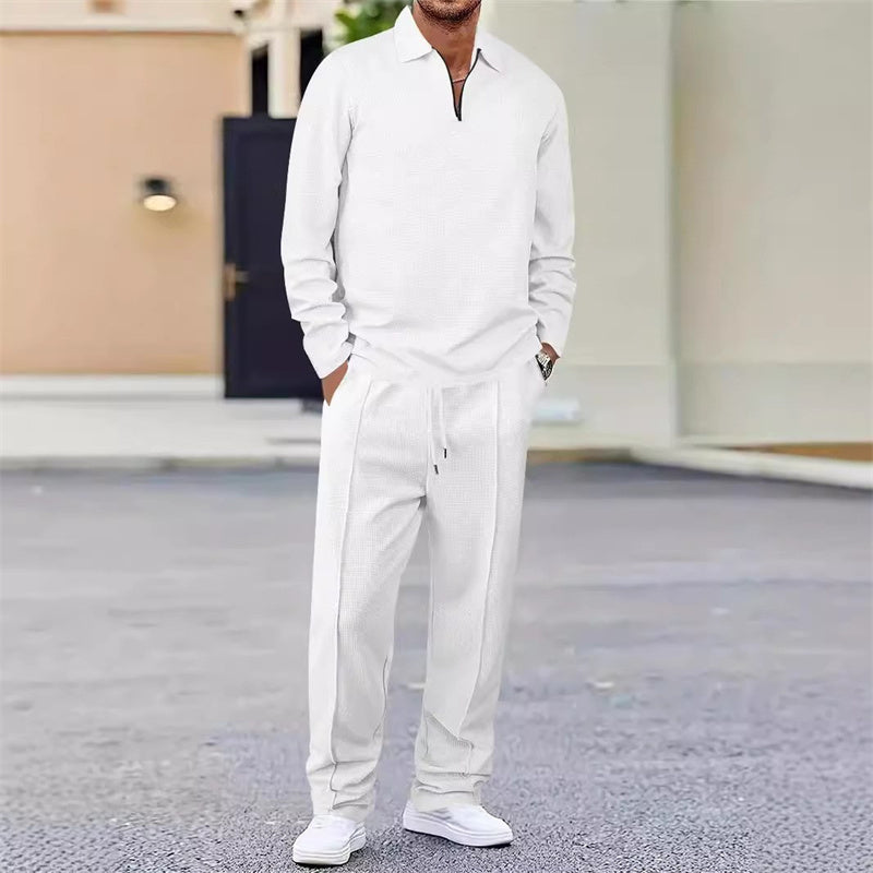 Herren Waffelstrick-Set: Sweatshirt mit Quarter-Zip & gerade Hose - J&B - 1 - Jasminaboutique.com