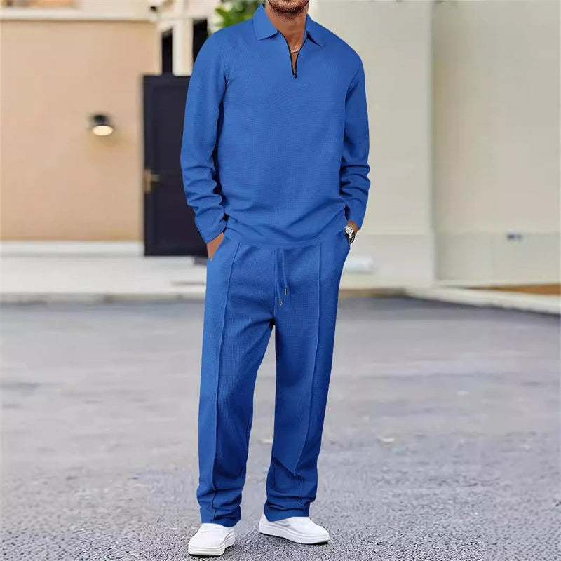 Herren Waffelstrick-Set: Sweatshirt mit Quarter-Zip & gerade Hose - J&B - 5 - Jasminaboutique.com