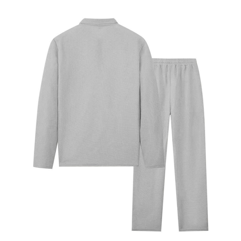 Herren Waffelstrick-Set: Sweatshirt mit Quarter-Zip & gerade Hose - J&B - 6 - Jasminaboutique.com