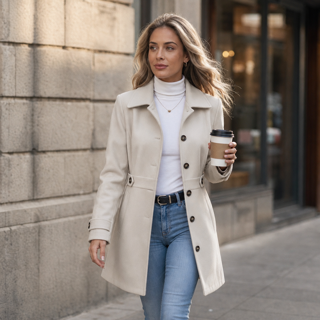 Mantel Damen mit tailliertem Schnitt und Gürtel - J&B - 2 - Jasminaboutique.com