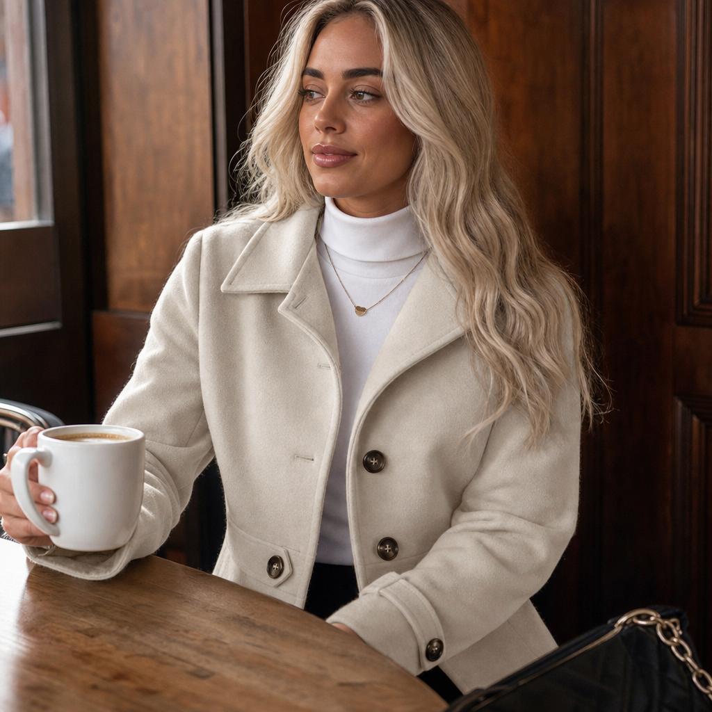 Mantel Damen mit tailliertem Schnitt und Gürtel - J&B - 4 - Jasminaboutique.com