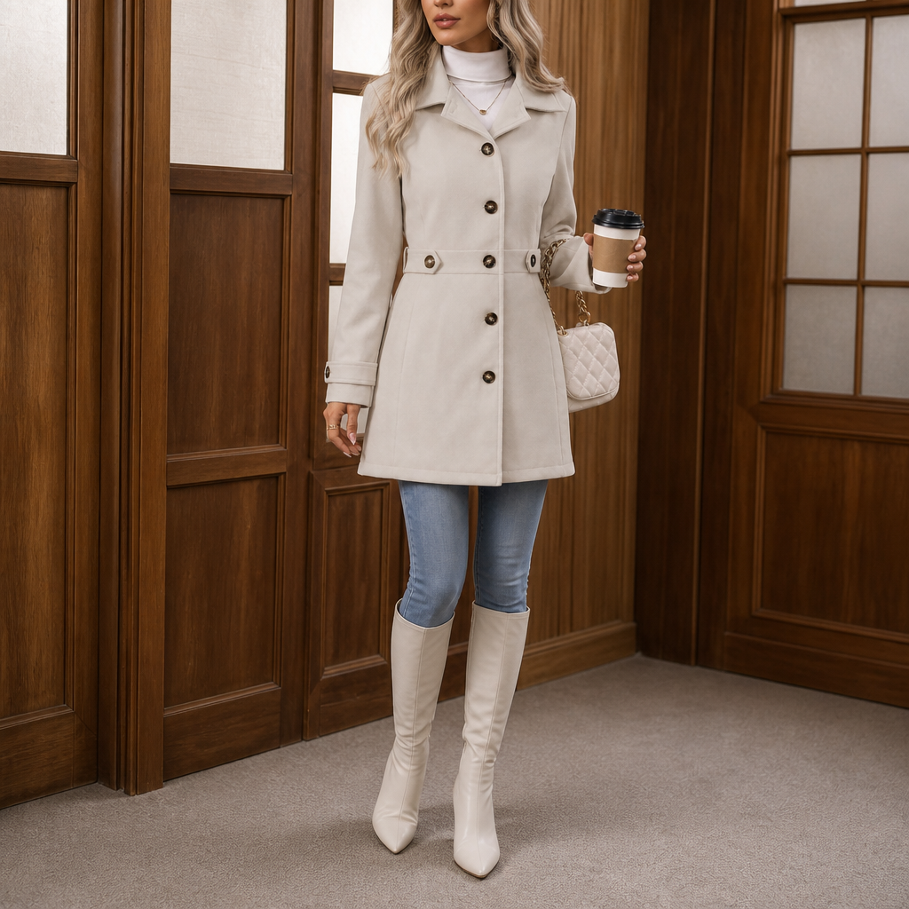 Mantel Damen mit tailliertem Schnitt und Gürtel - J&B - 11 - Jasminaboutique.com