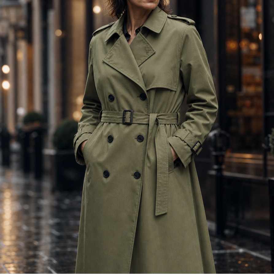 Trenchcoat Damen mit doppelter Knopfleiste und Taillengürtel - J&B - 2 - Jasminaboutique.com