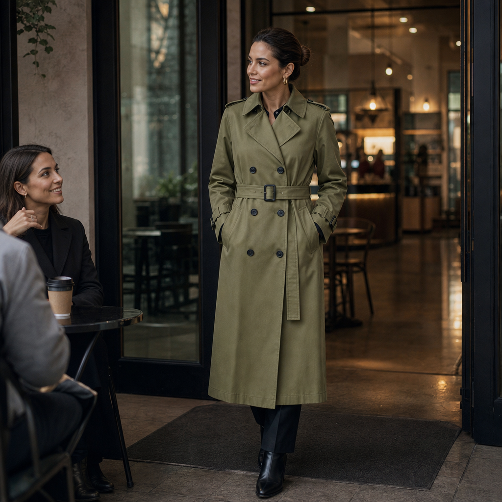Trenchcoat Damen mit doppelter Knopfleiste und Taillengürtel - J&B - 4 - Jasminaboutique.com