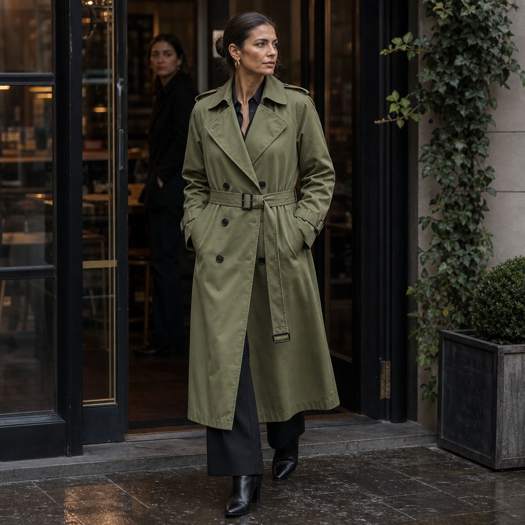 Trenchcoat Damen mit doppelter Knopfleiste und Taillengürtel - J&B - 5 - Jasminaboutique.com