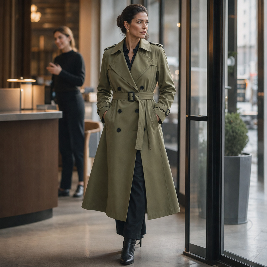 Trenchcoat Damen mit doppelter Knopfleiste und Taillengürtel - J&B - 7 - Jasminaboutique.com