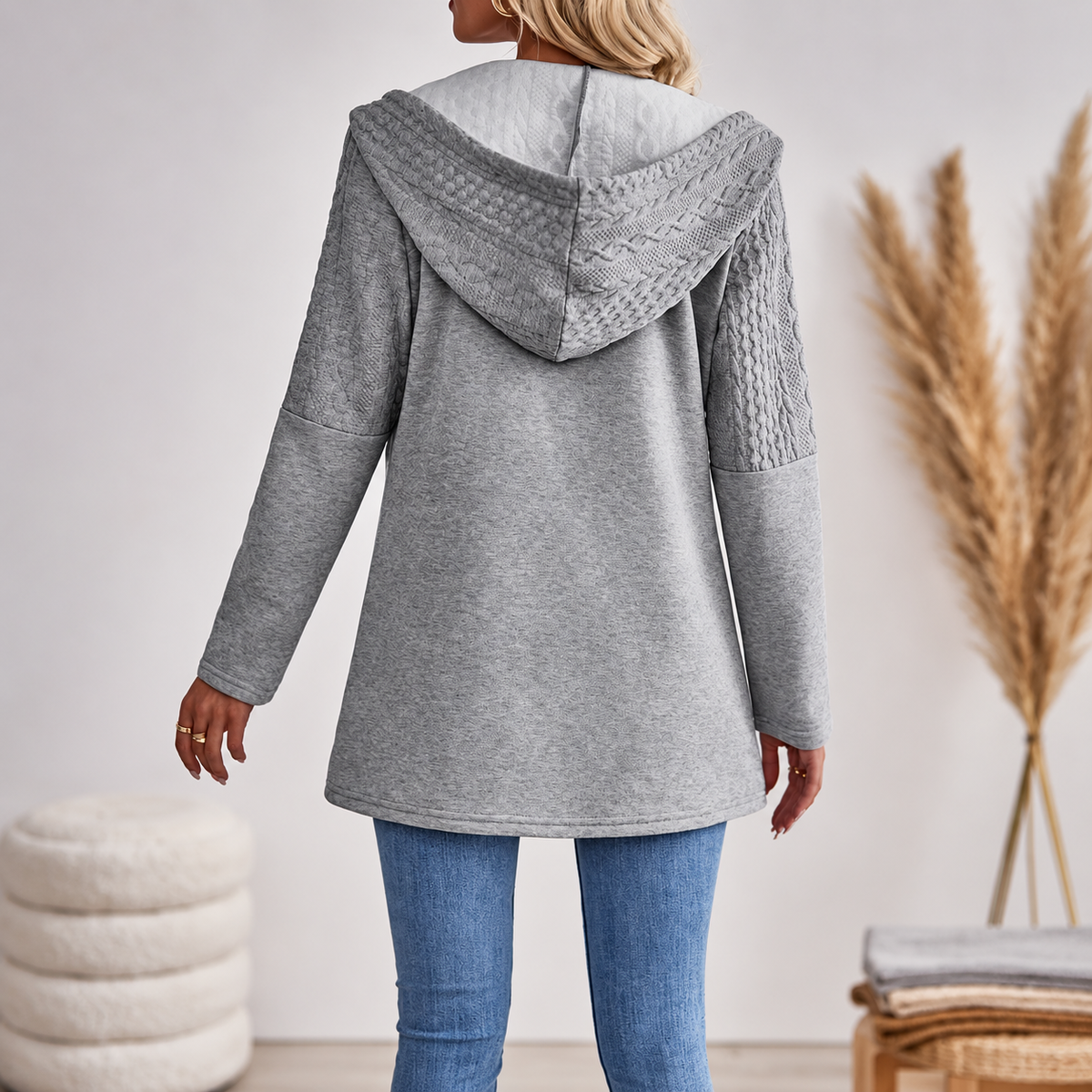 Hoodie Damen mit Kapuze und Struktur - J&B - 2 - Jasminaboutique.com