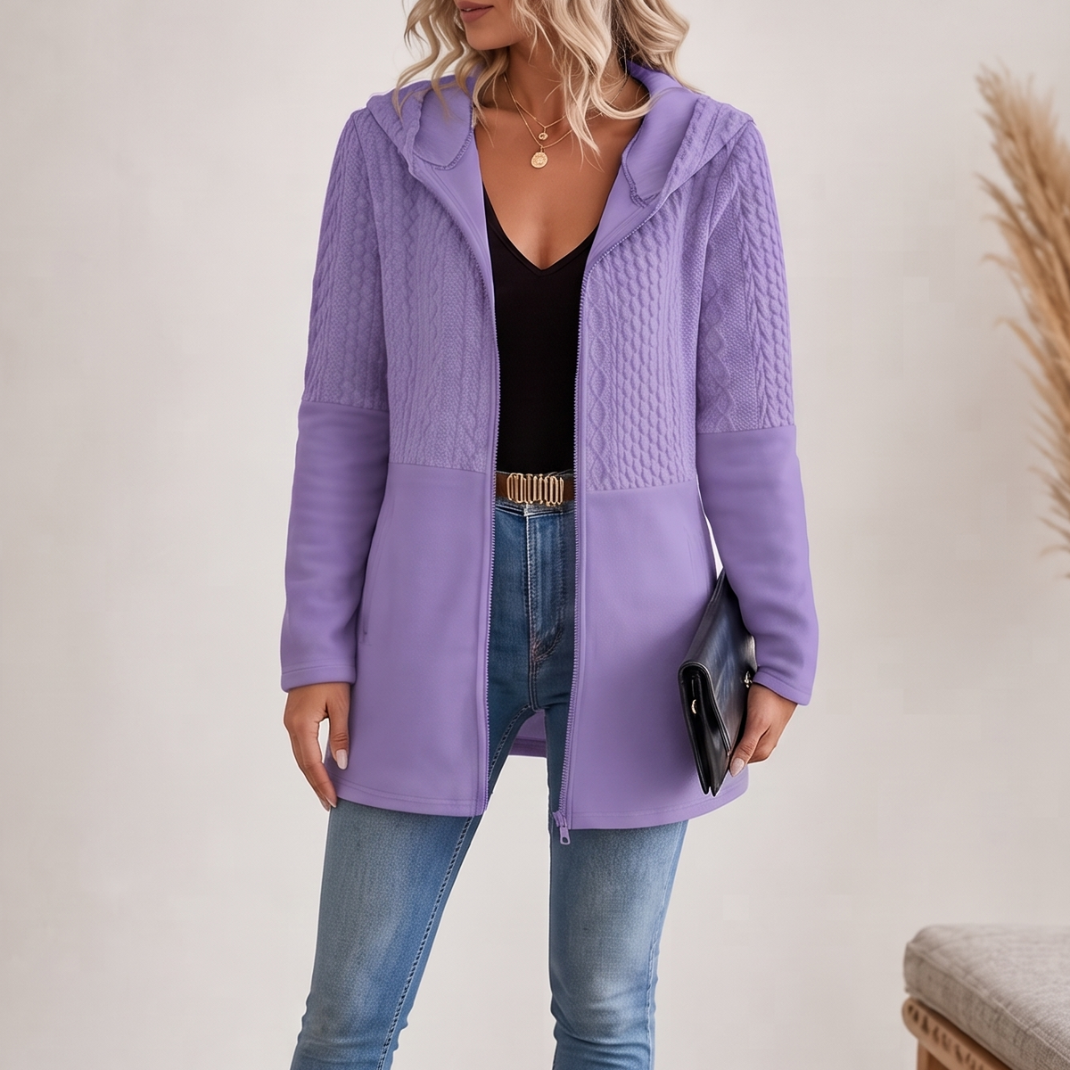 Hoodie Damen mit Kapuze und Struktur - J&B - 12 - Jasminaboutique.com