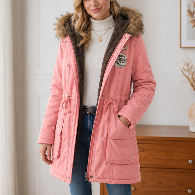 Damen Parka mit Kapuze und Taillenzug - J&B - 14 - Jasminaboutique.com