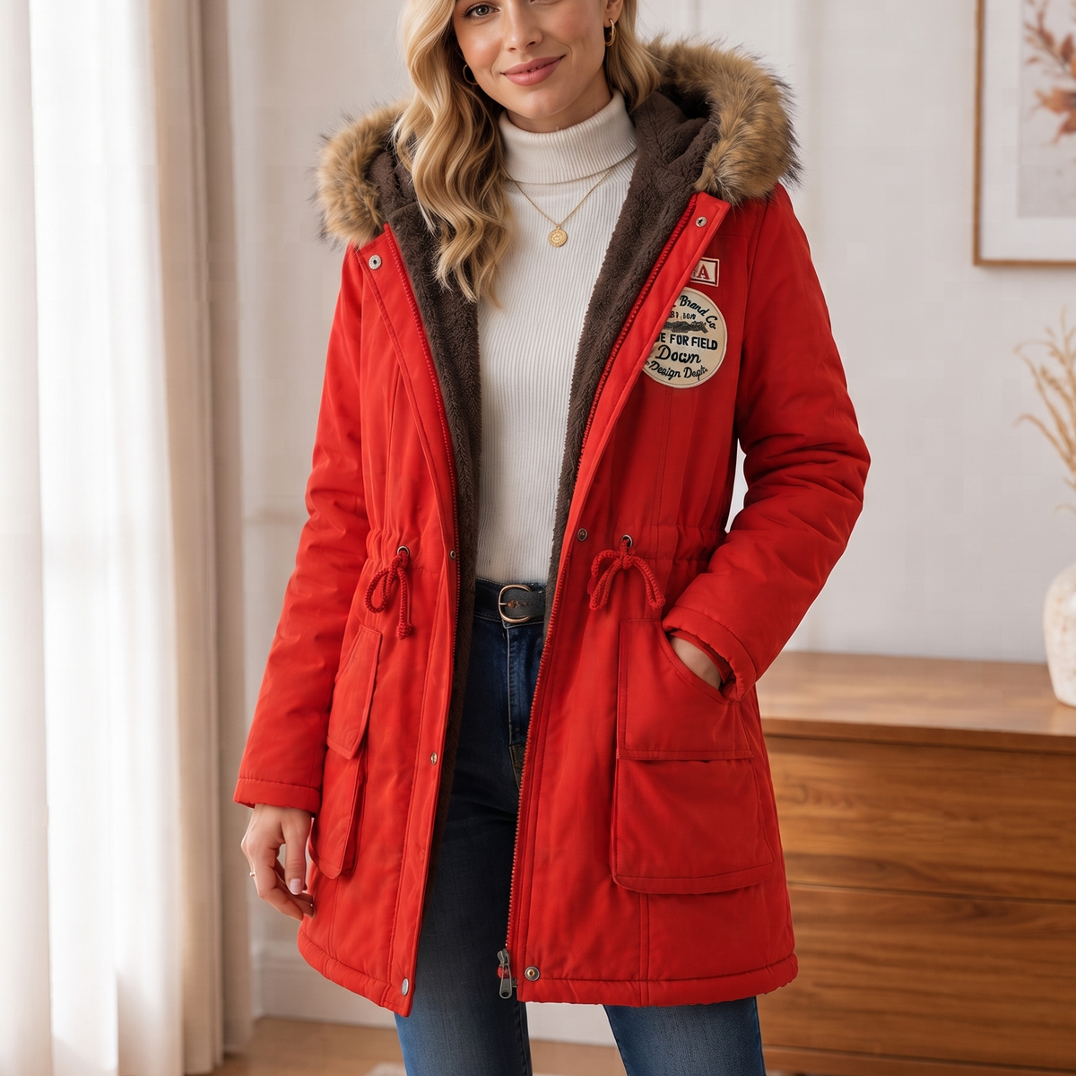 Damen Parka mit Kapuze und Taillenzug - J&B - 15 - Jasminaboutique.com