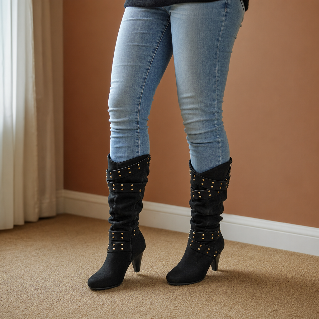Stiefeletten Damen mit schickem Schlupfdesign und Nieten - J&B - 1 - Jasminaboutique.com