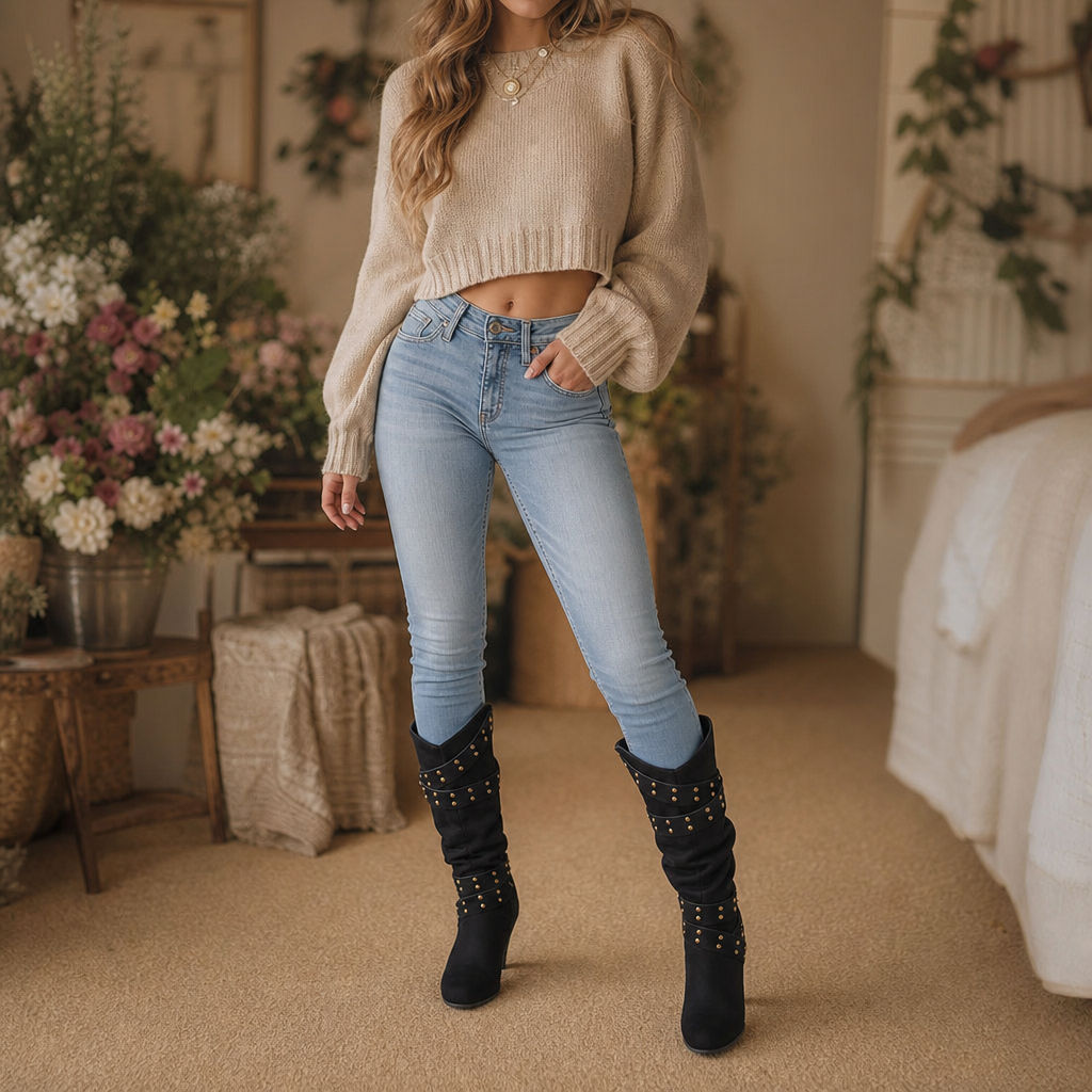 Stiefeletten Damen mit schickem Schlupfdesign und Nieten - J&B - 2 - Jasminaboutique.com