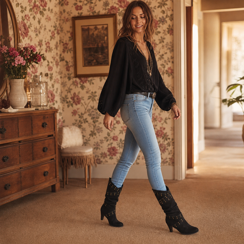 Stiefeletten Damen mit schickem Schlupfdesign und Nieten - J&B - 3 - Jasminaboutique.com