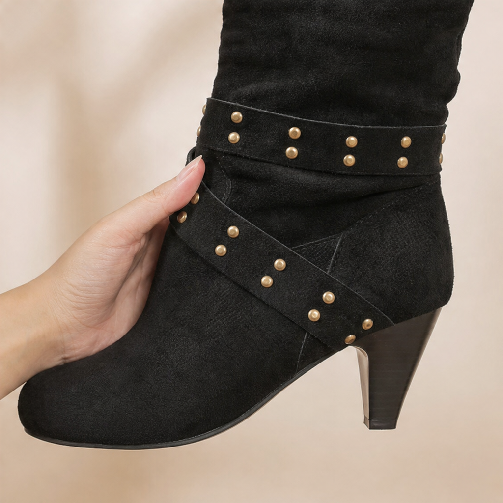 Stiefeletten Damen mit schickem Schlupfdesign und Nieten - J&B - 10 - Jasminaboutique.com