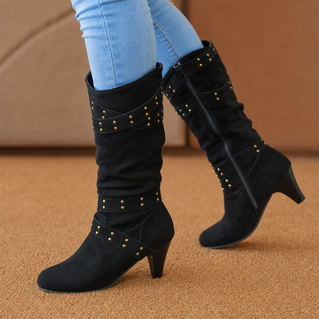 Stiefeletten Damen mit schickem Schlupfdesign und Nieten - J&B - 12 - Jasminaboutique.com