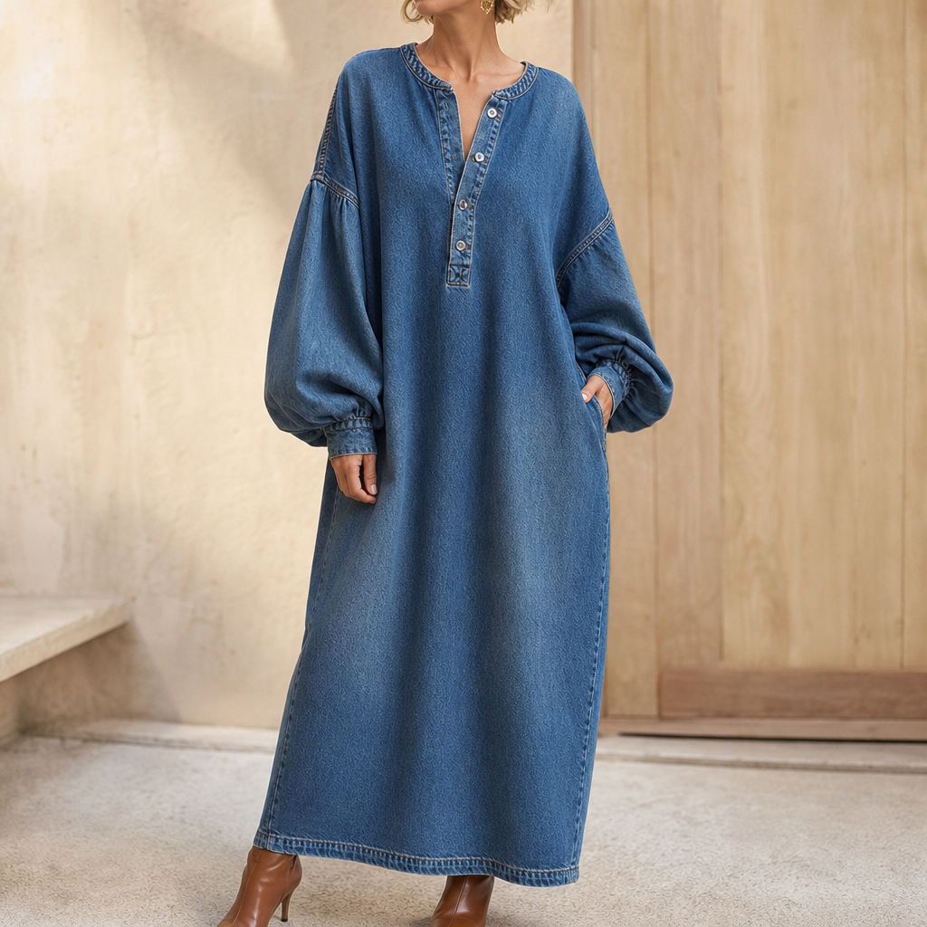 Maxikleid Damen mit weitem Schnitt und Knopfleiste - J&B - 1 - Jasminaboutique.com