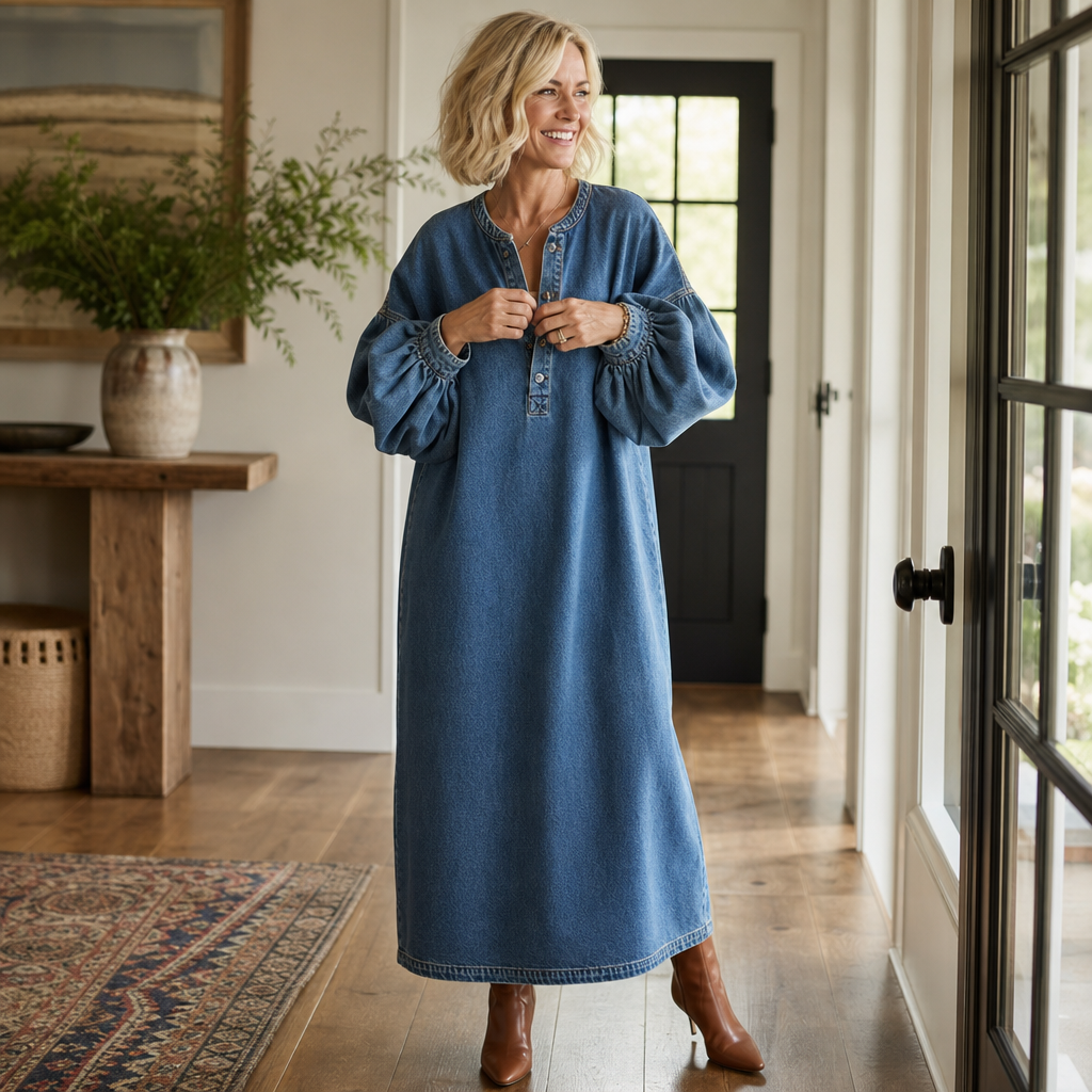Maxikleid Damen mit weitem Schnitt und Knopfleiste - J&B - 3 - Jasminaboutique.com