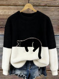 Pullover Damen mit Katzenmotiv und Kontrastschnitt - J&B - 4 - Jasminaboutique.com