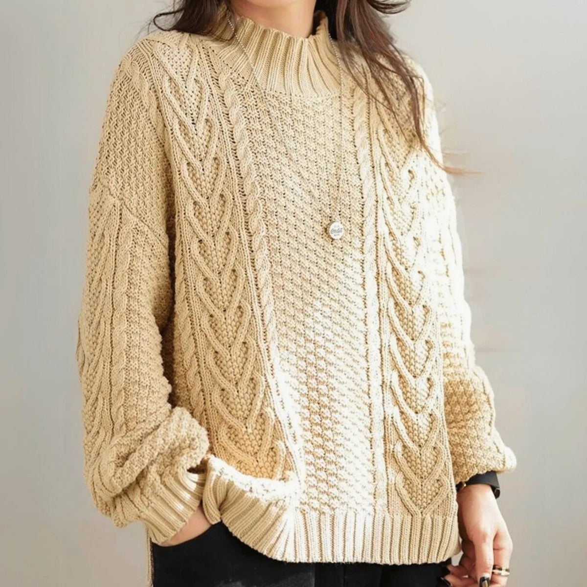 Pullover Damen mit Stehkragen und lässigem Schnitt - J&B - 2 - Jasminaboutique.com