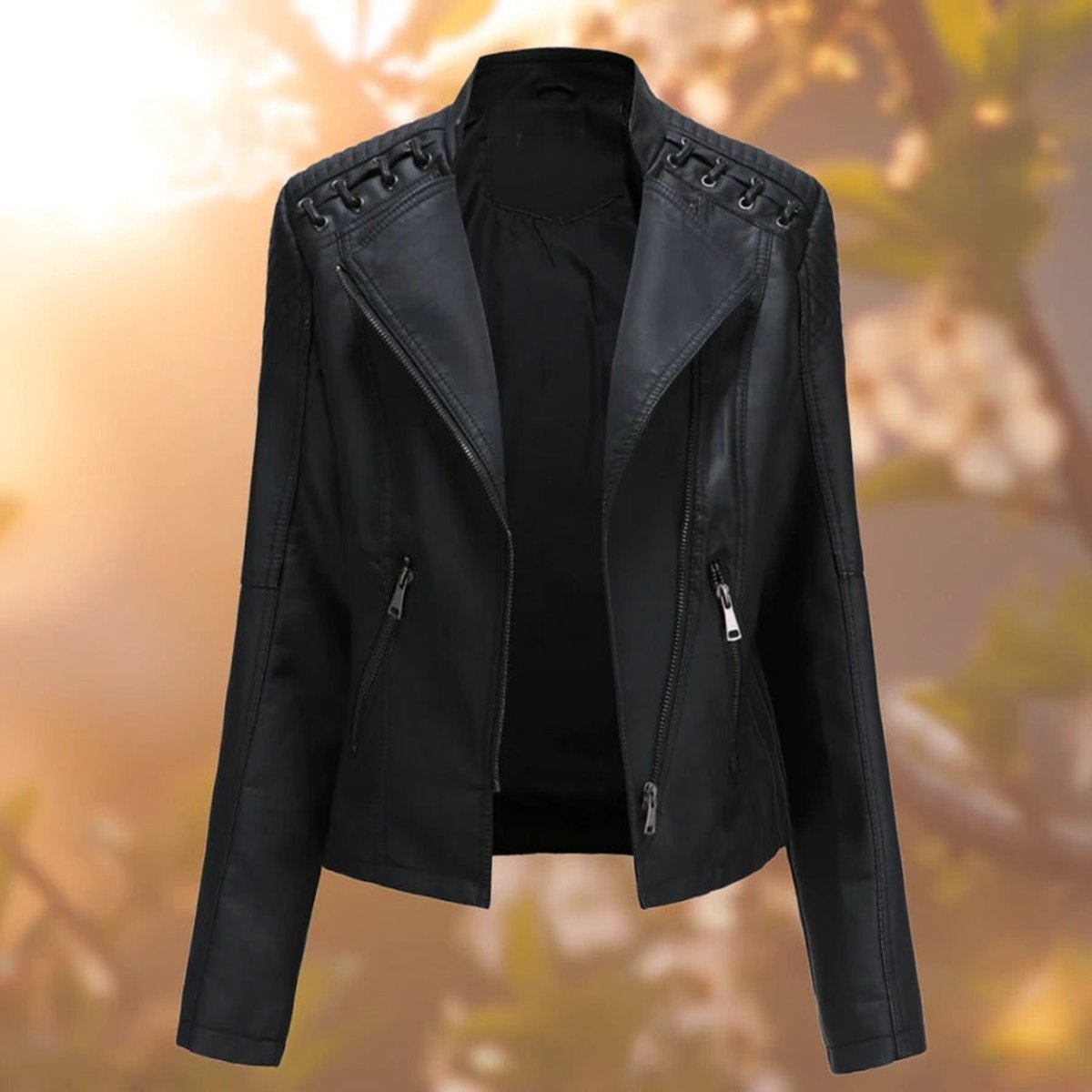Damen Jacke mit Stehkragen und asymmetrischem Reißverschluss - J&B - 1 - Jasminaboutique.com