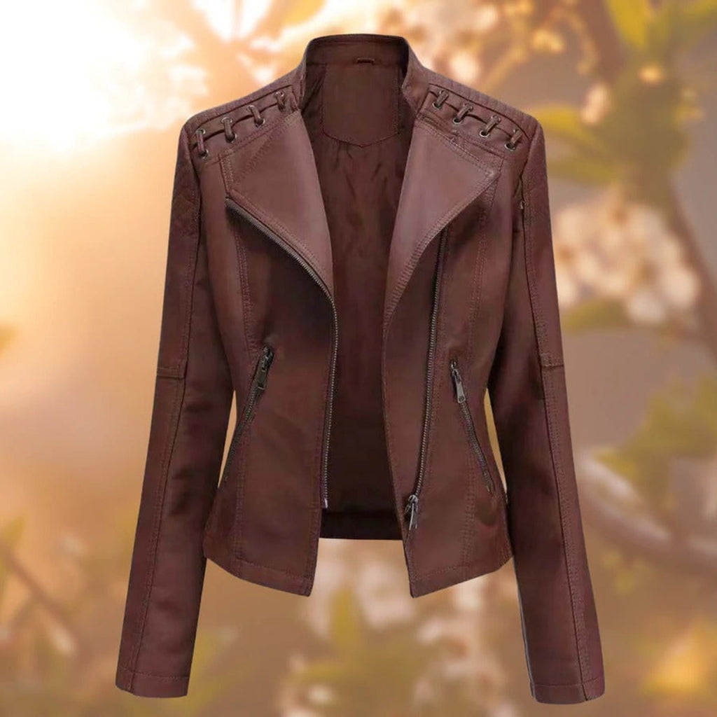 Damen Jacke mit Stehkragen und asymmetrischem Reißverschluss - J&B - 2 - Jasminaboutique.com