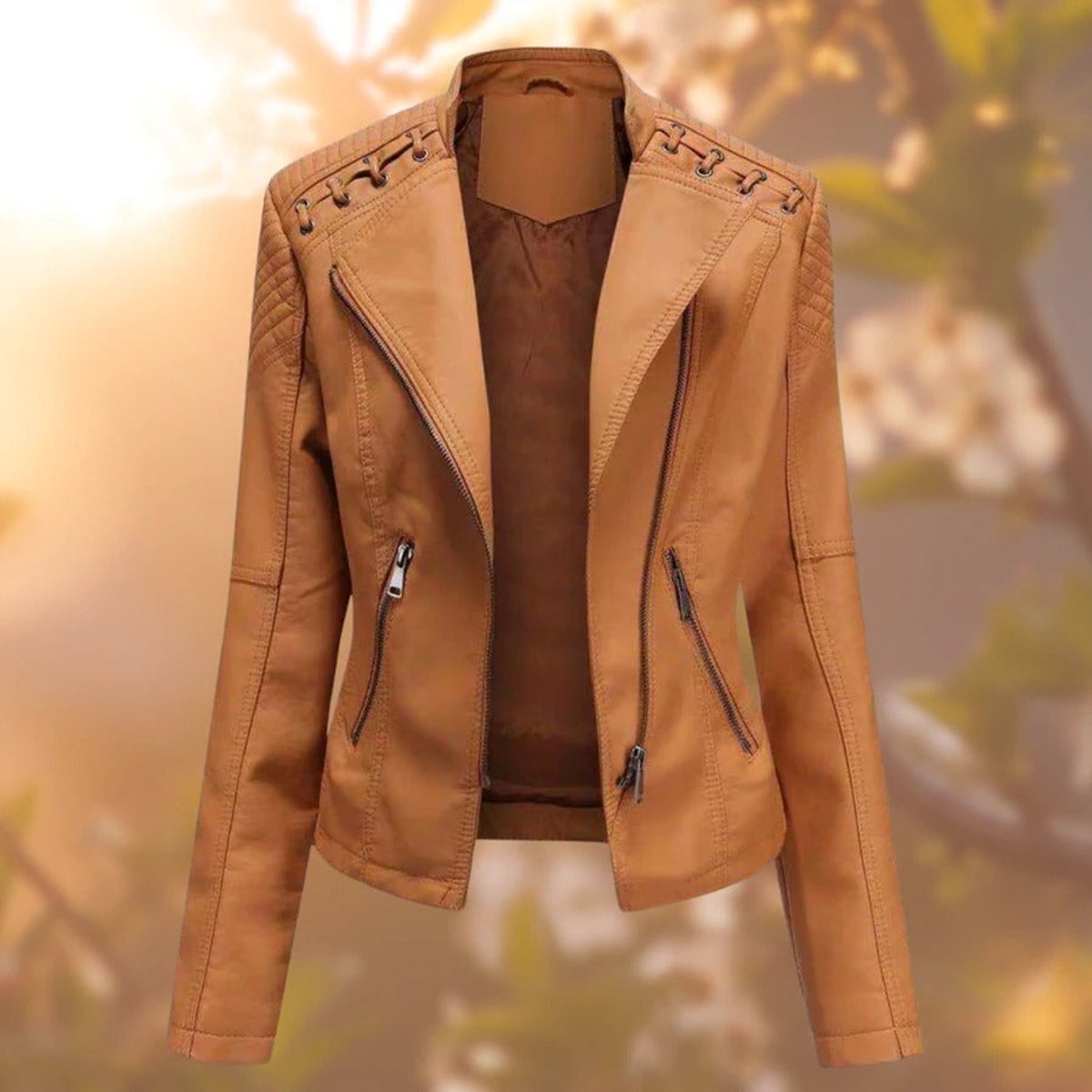Damen Jacke mit Stehkragen und asymmetrischem Reißverschluss - J&B - 3 - Jasminaboutique.com