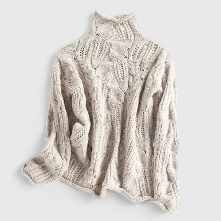 Pullover Damen mit Stehkragen und Kabelstrick-Design - J&B - 1 - Jasminaboutique.com
