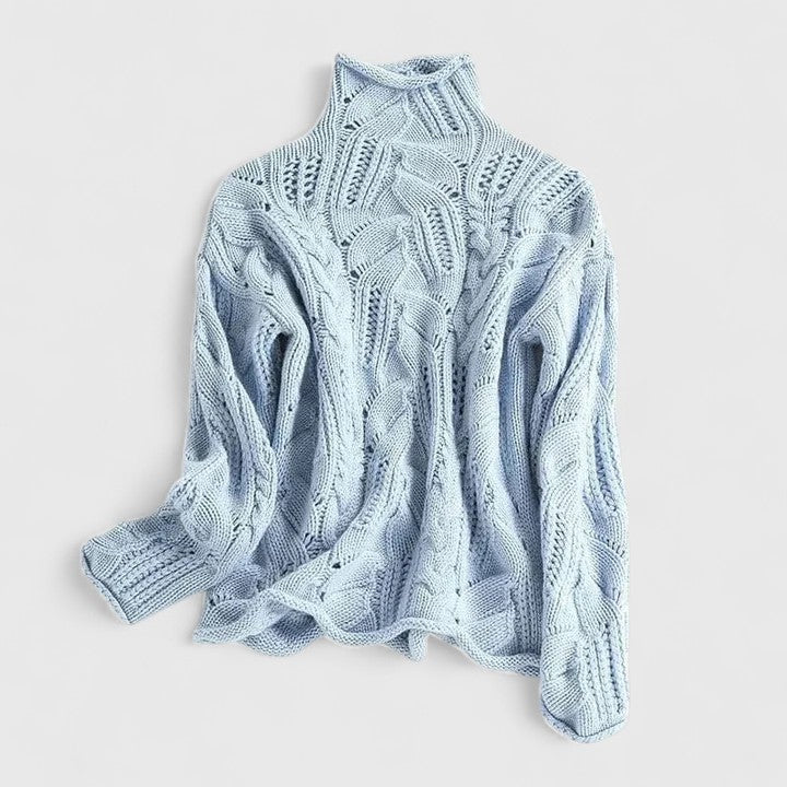 Pullover Damen mit Stehkragen und Kabelstrick-Design - J&B - 2 - Jasminaboutique.com
