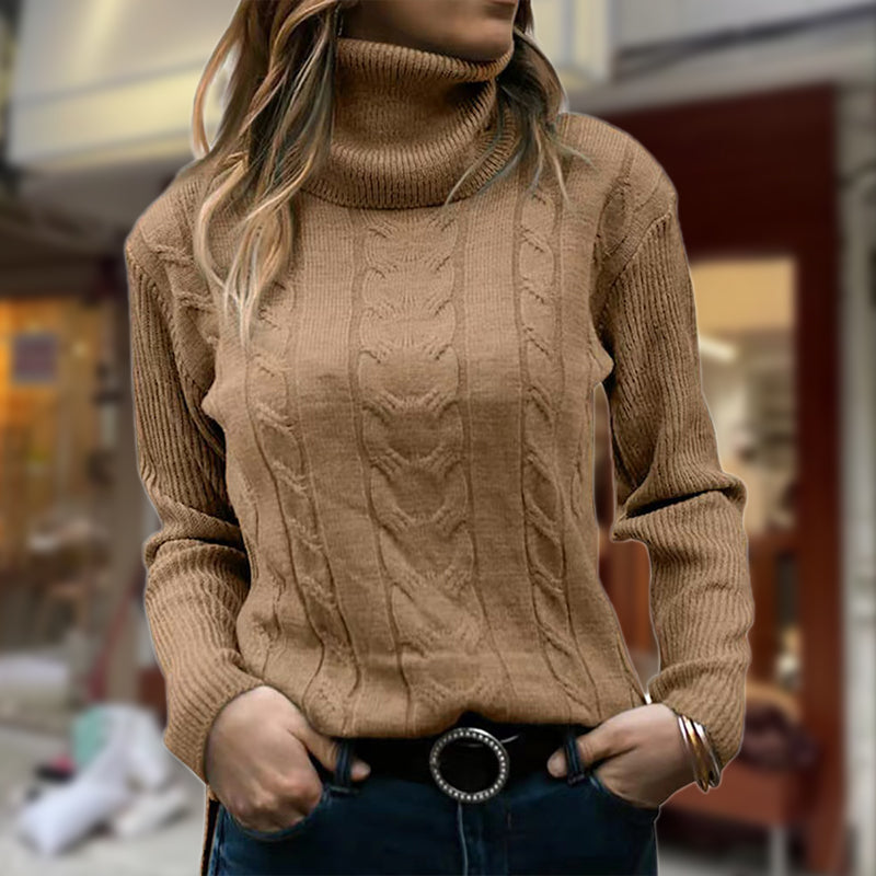 Pullover Damen mit Stehkragen und Kabelstrick - J&B - 2 - Jasminaboutique.com
