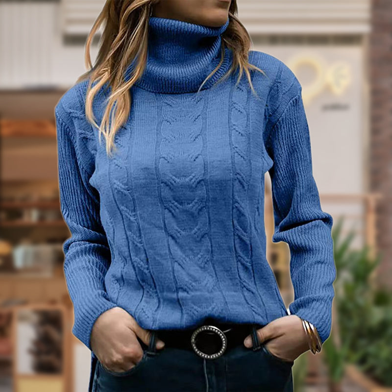 Pullover Damen mit Stehkragen und Kabelstrick - J&B - 3 - Jasminaboutique.com