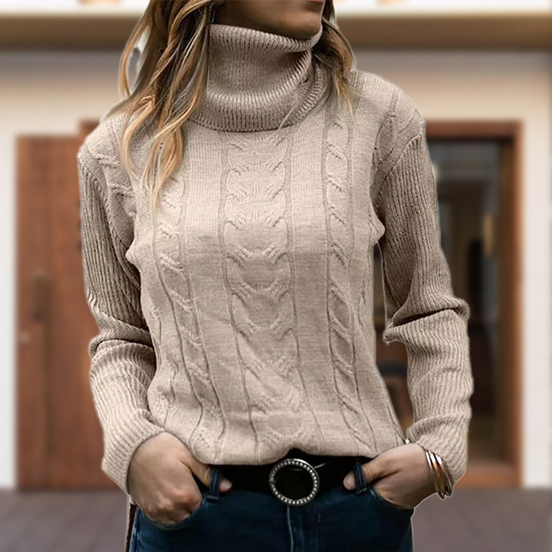 Pullover Damen mit Stehkragen und Kabelstrick - J&B - 4 - Jasminaboutique.com