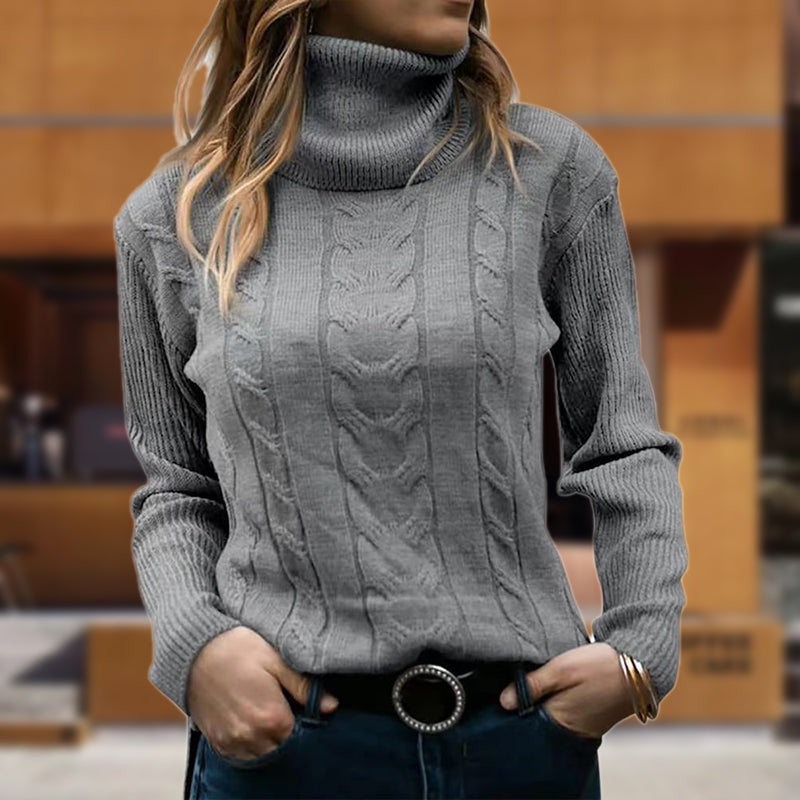 Pullover Damen mit Stehkragen und Kabelstrick - J&B - 5 - Jasminaboutique.com