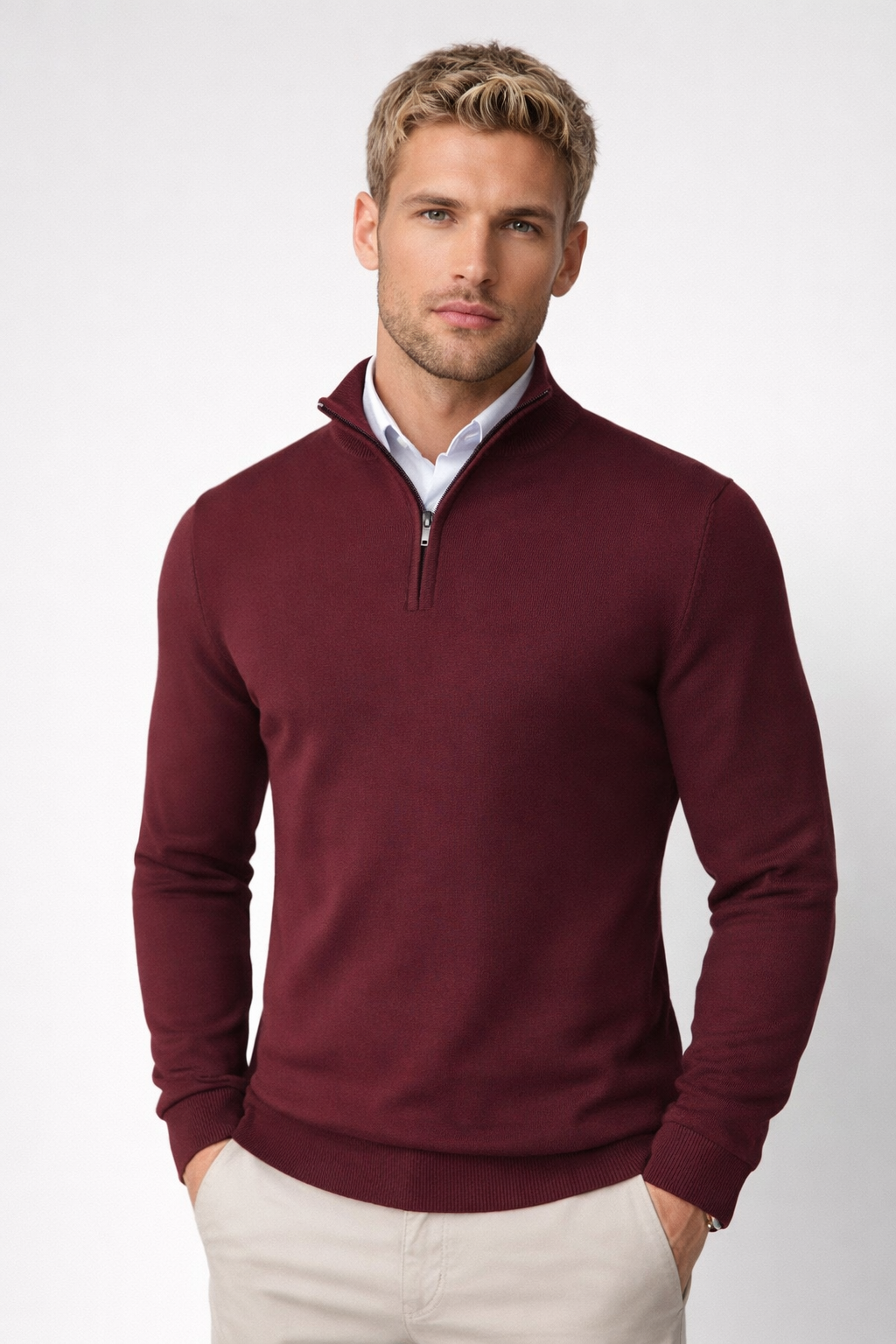 Pullover Herren mit Halbzip und hohem Kragen – Moderner Schnitt und lässiger Look - J&B - 4 - Jasminaboutique.com