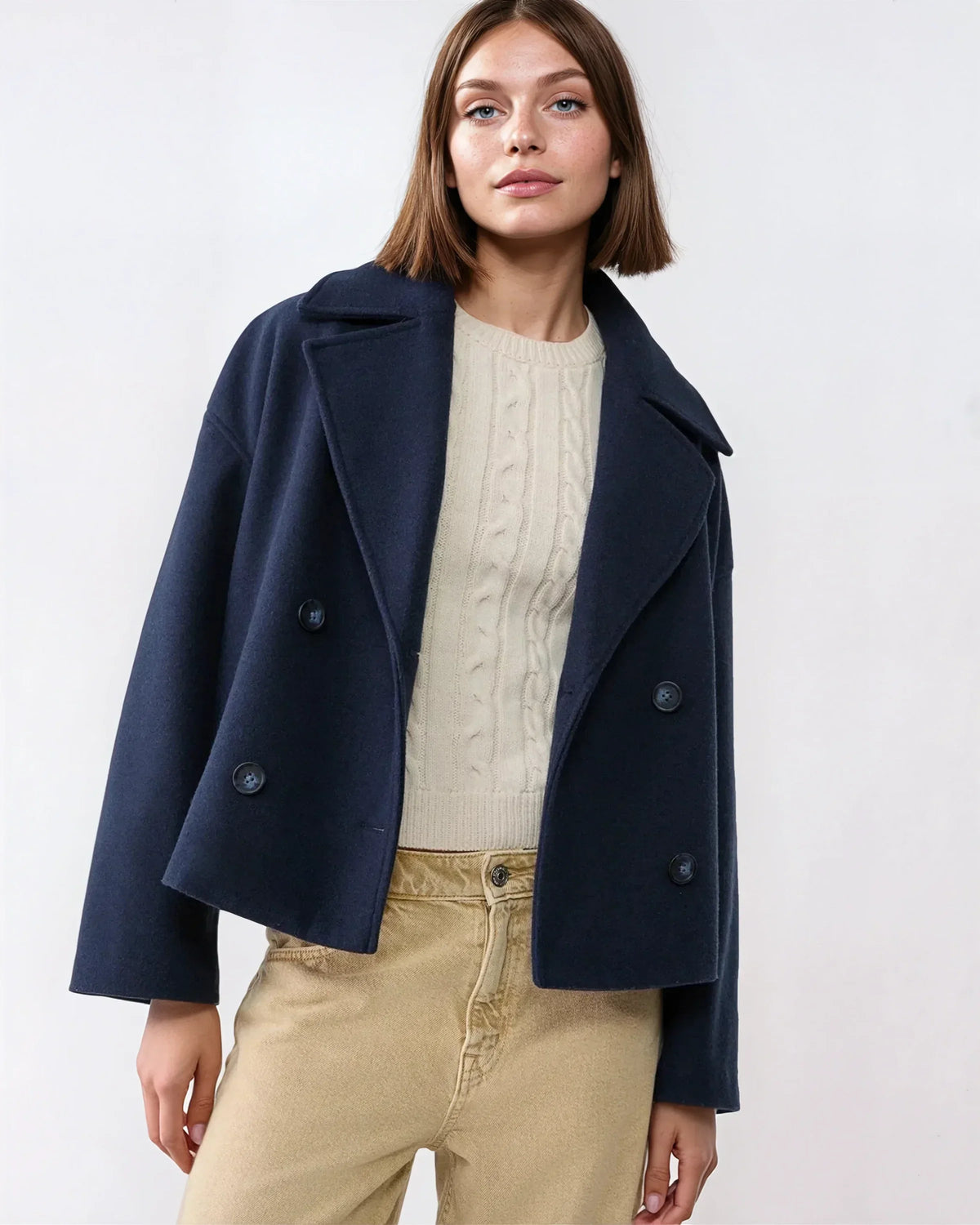 Jacke Damen Kurze, taillierte Form mit Doppelreiher und Revers - J&B - 1 - Jasminaboutique.com