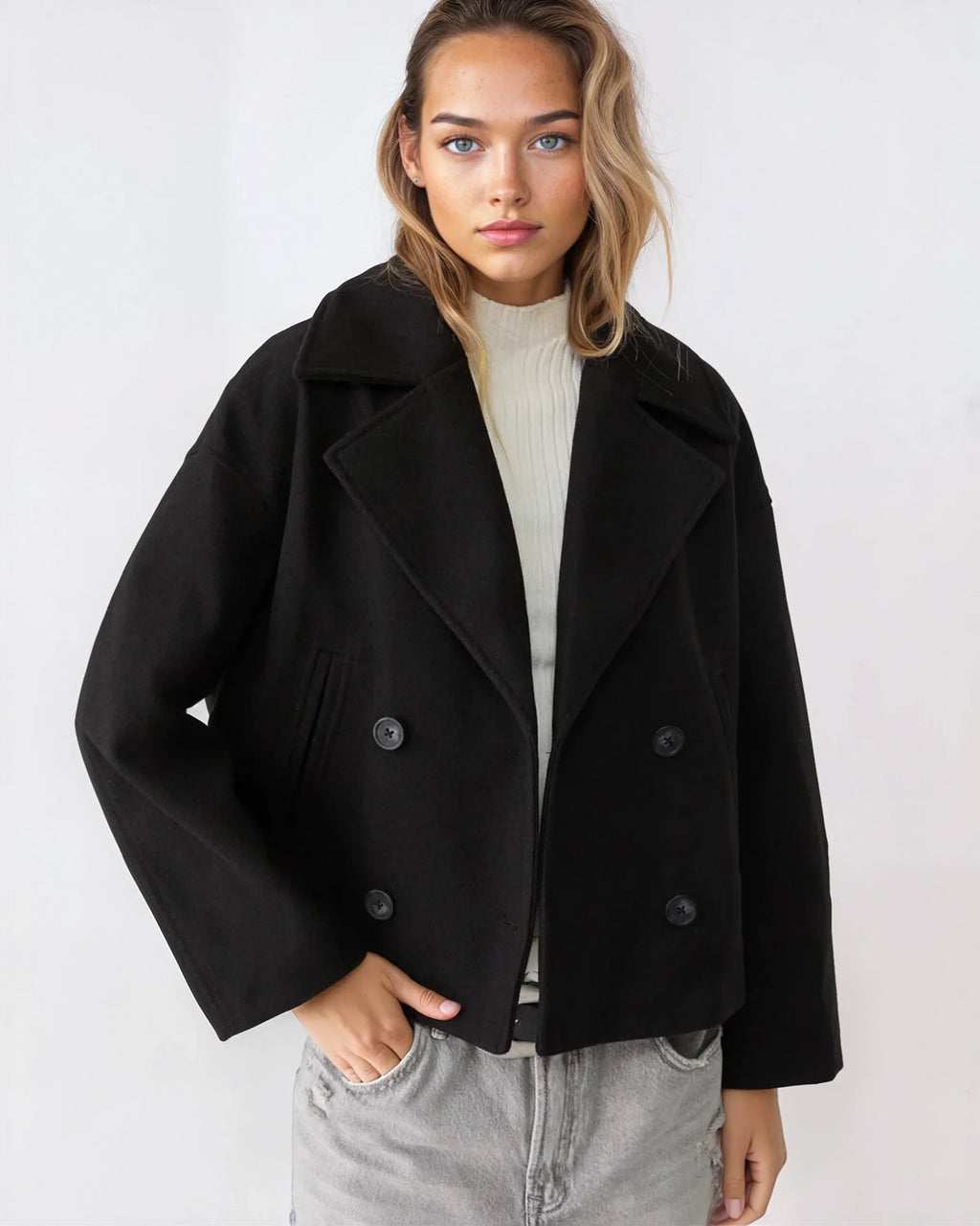 Jacke Damen Kurze, taillierte Form mit Doppelreiher und Revers - J&B - 3 - Jasminaboutique.com
